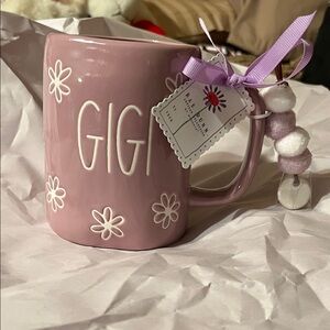 NWT Rae Dunn GIGI  Floral Ceramic Mug  Light Purple Mauve and White